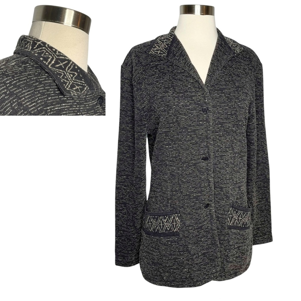 Vintage Max Studio Long Cardigan Jacket Size M Grey Sweater Boho Ethnic Ikat